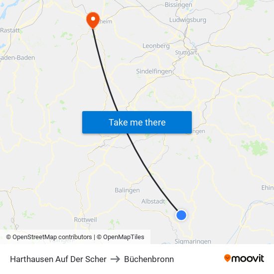 Harthausen Auf Der Scher to Büchenbronn map