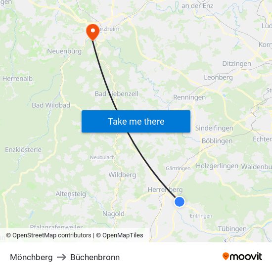 Mönchberg to Büchenbronn map