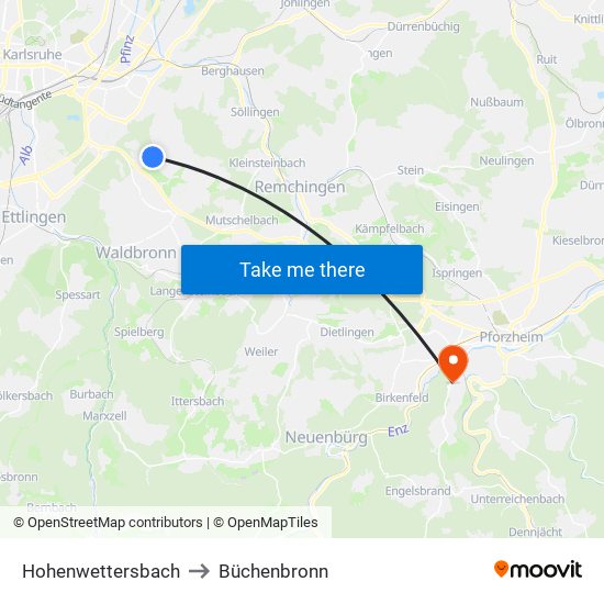 Hohenwettersbach to Büchenbronn map
