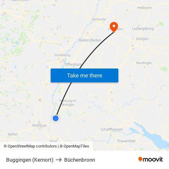 Buggingen (Kernort) to Büchenbronn map