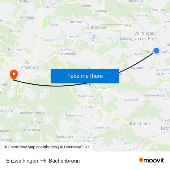 Enzweihingen to Büchenbronn map