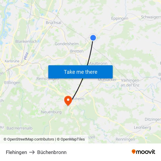 Flehingen to Büchenbronn map