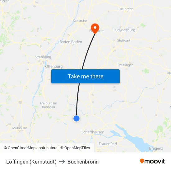 Löffingen (Kernstadt) to Büchenbronn map