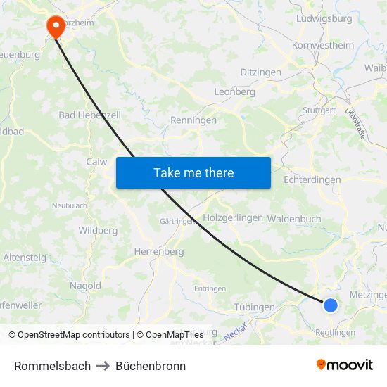 Rommelsbach to Büchenbronn map