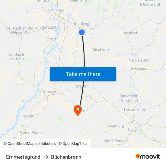 Emmertsgrund to Büchenbronn map