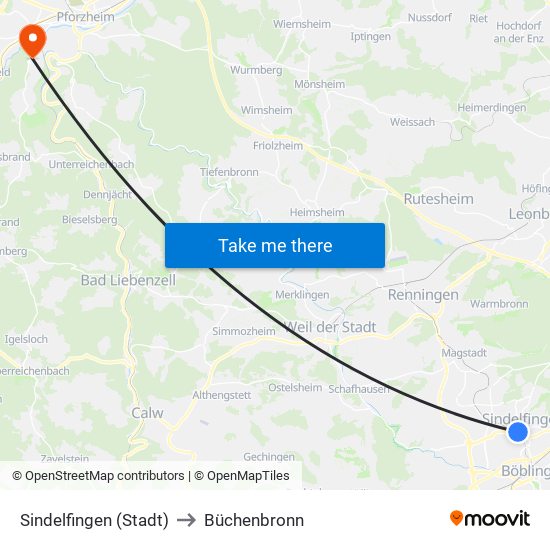 Sindelfingen (Stadt) to Büchenbronn map