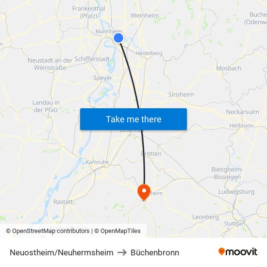 Neuostheim/Neuhermsheim to Büchenbronn map