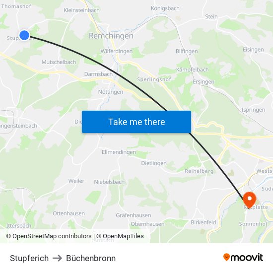 Stupferich to Büchenbronn map