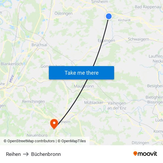 Reihen to Büchenbronn map