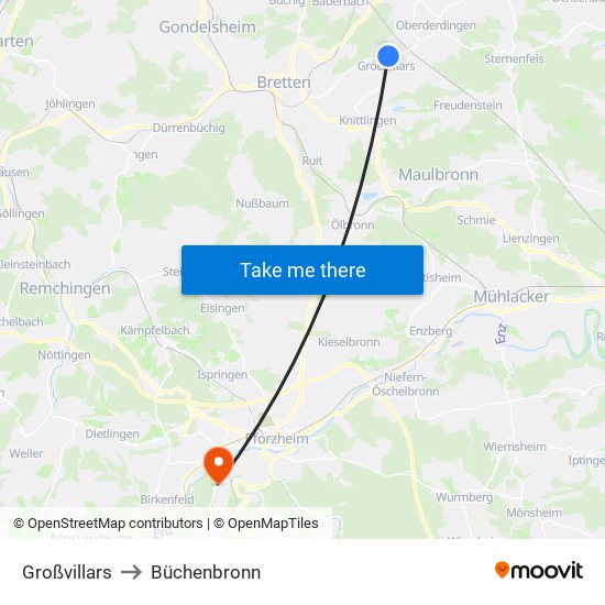 Großvillars to Büchenbronn map