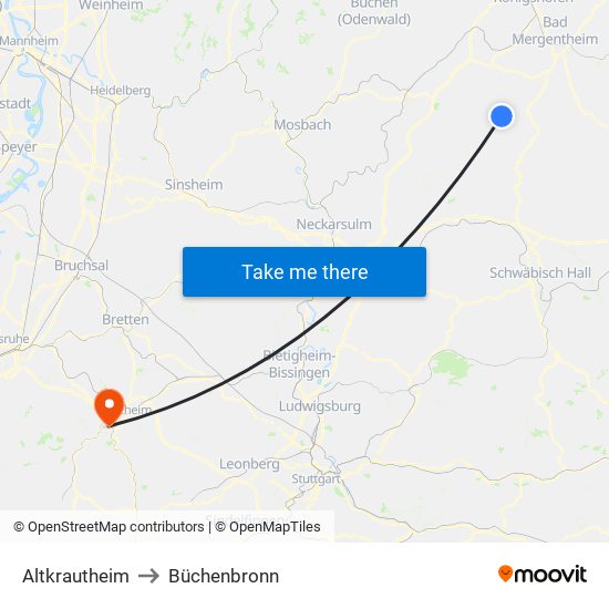 Altkrautheim to Büchenbronn map