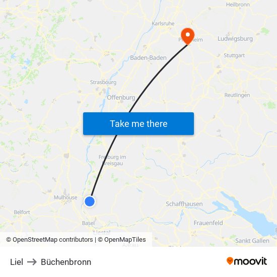Liel to Büchenbronn map
