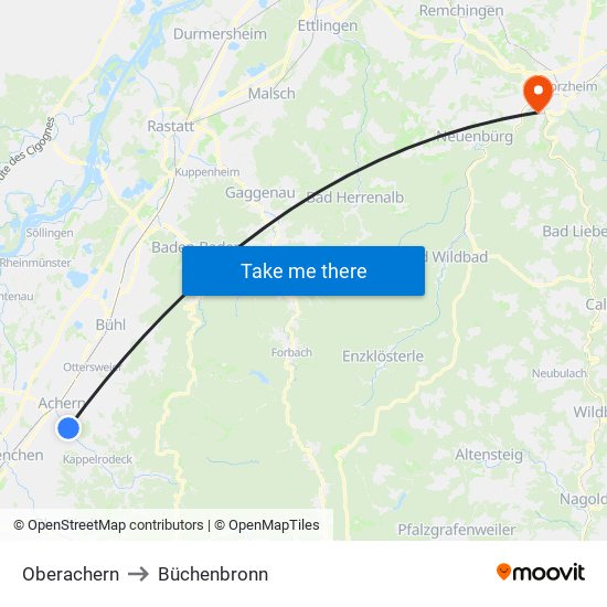 Oberachern to Büchenbronn map