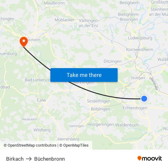 Birkach to Büchenbronn map