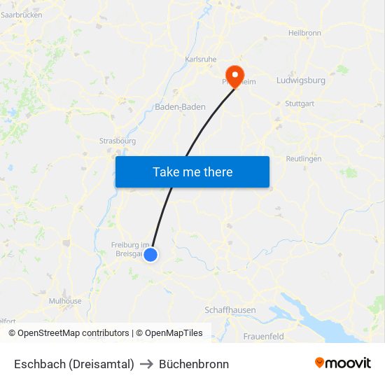 Eschbach (Dreisamtal) to Büchenbronn map