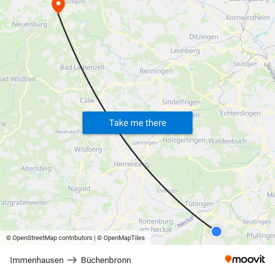 Immenhausen to Büchenbronn map