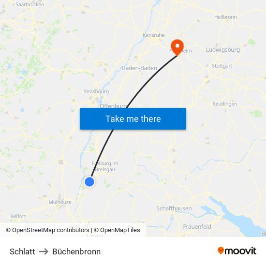 Schlatt to Büchenbronn map