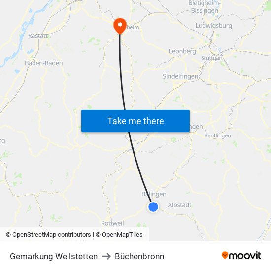 Gemarkung Weilstetten to Büchenbronn map