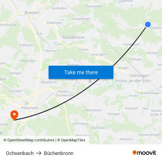 Ochsenbach to Büchenbronn map