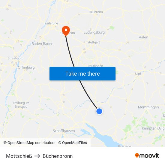 Mottschieß to Büchenbronn map