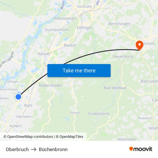 Oberbruch to Büchenbronn map