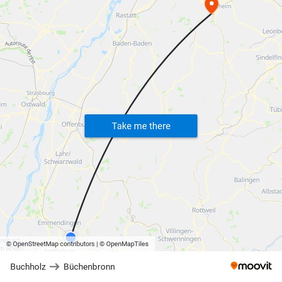 Buchholz to Büchenbronn map
