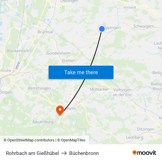 Rohrbach am Gießhübel to Büchenbronn map