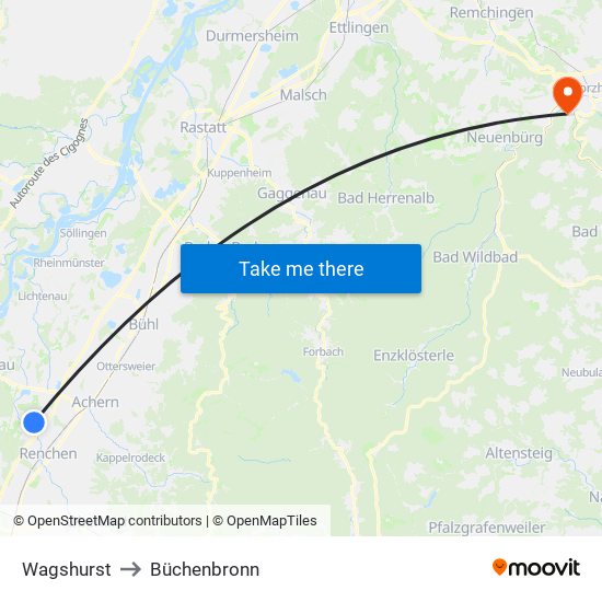 Wagshurst to Büchenbronn map