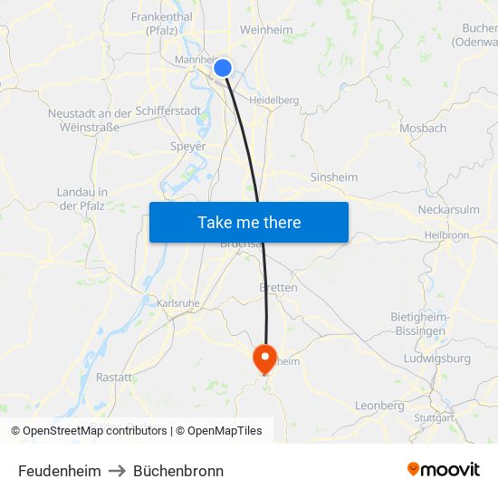 Feudenheim to Büchenbronn map