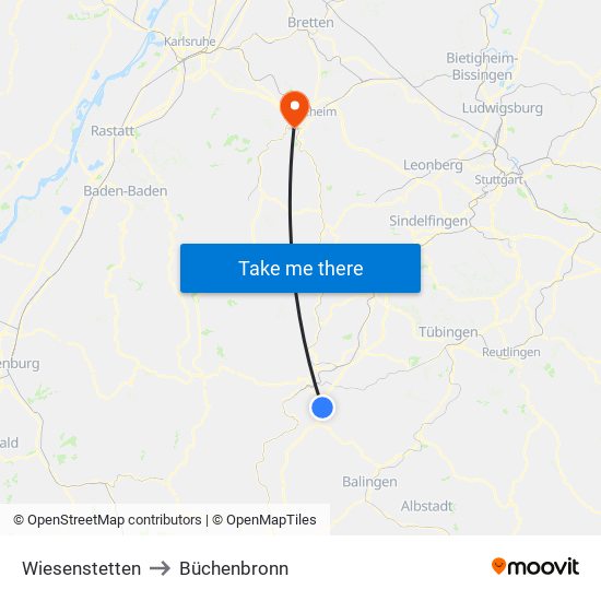 Wiesenstetten to Büchenbronn map