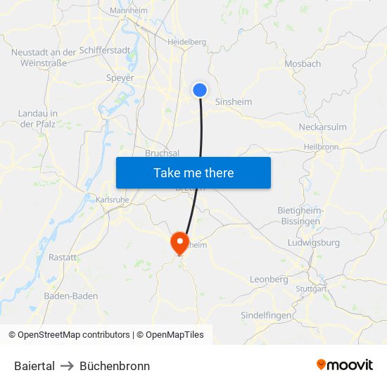Baiertal to Büchenbronn map