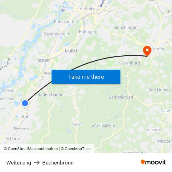 Weitenung to Büchenbronn map