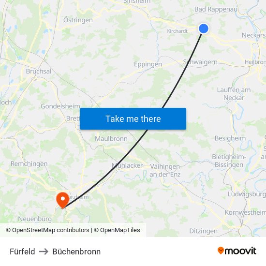 Fürfeld to Büchenbronn map