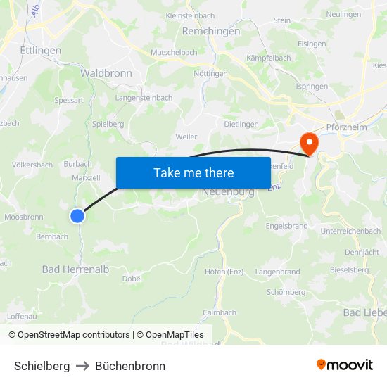 Schielberg to Büchenbronn map