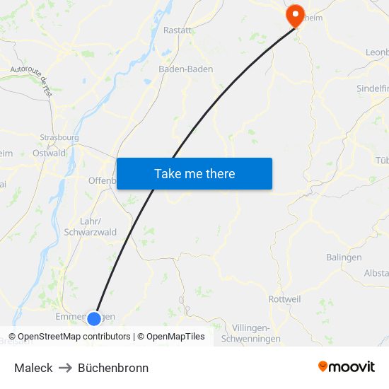 Maleck to Büchenbronn map