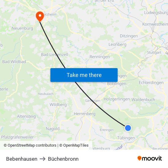 Bebenhausen to Büchenbronn map