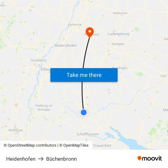 Heidenhofen to Büchenbronn map