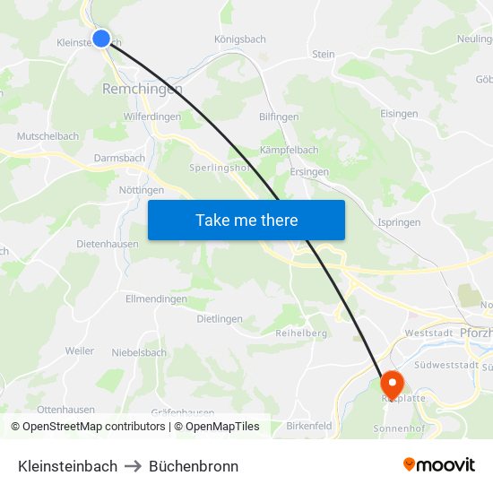 Kleinsteinbach to Büchenbronn map