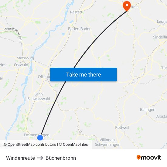 Windenreute to Büchenbronn map