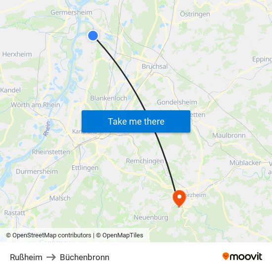 Rußheim to Büchenbronn map