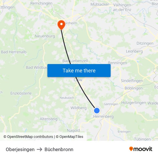 Oberjesingen to Büchenbronn map