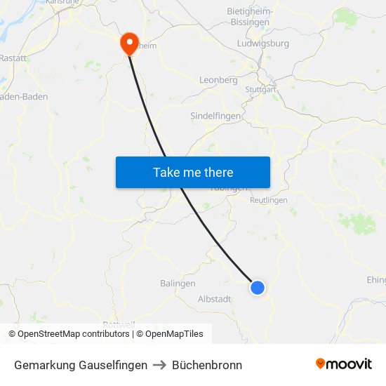 Gemarkung Gauselfingen to Büchenbronn map