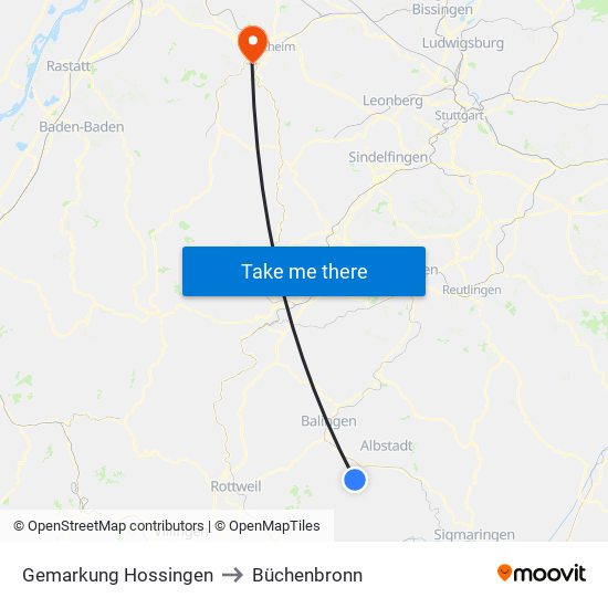 Gemarkung Hossingen to Büchenbronn map