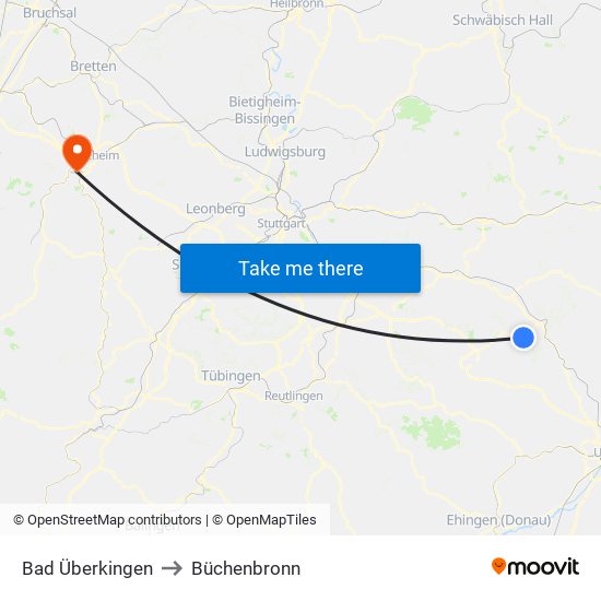 Bad Überkingen to Büchenbronn map