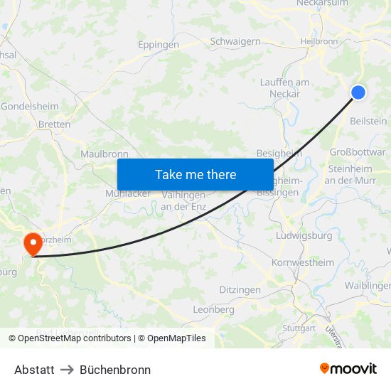 Abstatt to Büchenbronn map