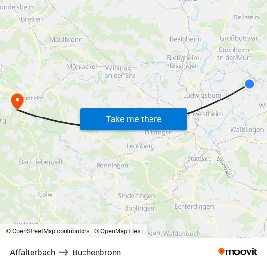 Affalterbach to Büchenbronn map