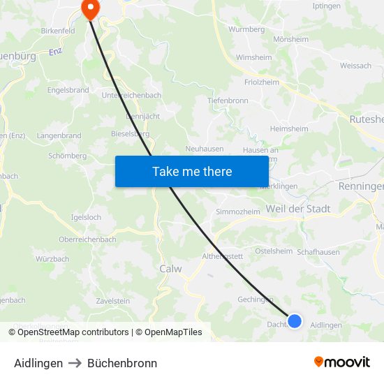 Aidlingen to Büchenbronn map