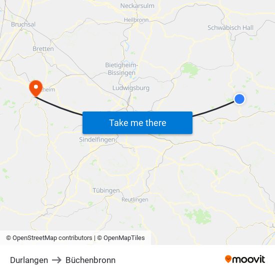Durlangen to Büchenbronn map