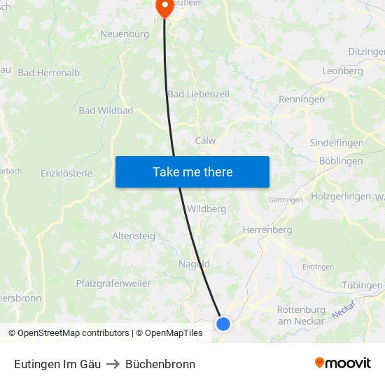 Eutingen Im Gäu to Büchenbronn map