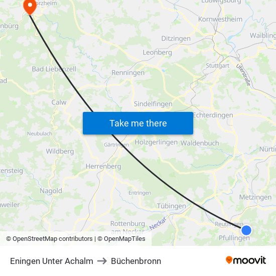 Eningen Unter Achalm to Büchenbronn map